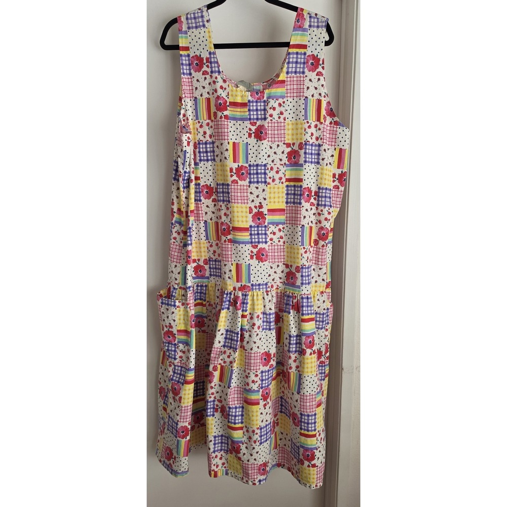 Hedy Lin Casuals Dress Sleeveless Patchwork Multicolor Vintage Boho Gown USA